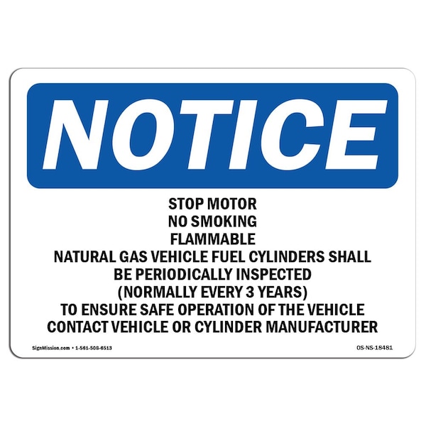 OSHA, Stop Motor No Smoking Flammable Gas Natural, 5in X 3.5in, 10PK, 3.5" W, 5" L, Landscape, PK10